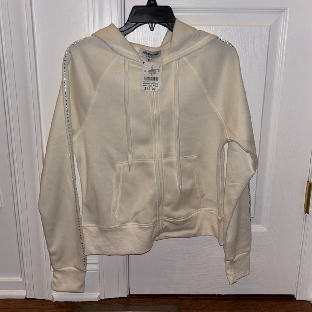 Aeropostale Cream Hoodie with Rhinestone Accents